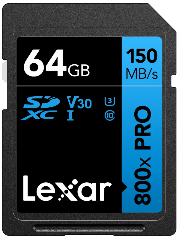 Lexar SDXC 800x Pro UHS-I cards, C10 (V30) U3, R150, 64GB