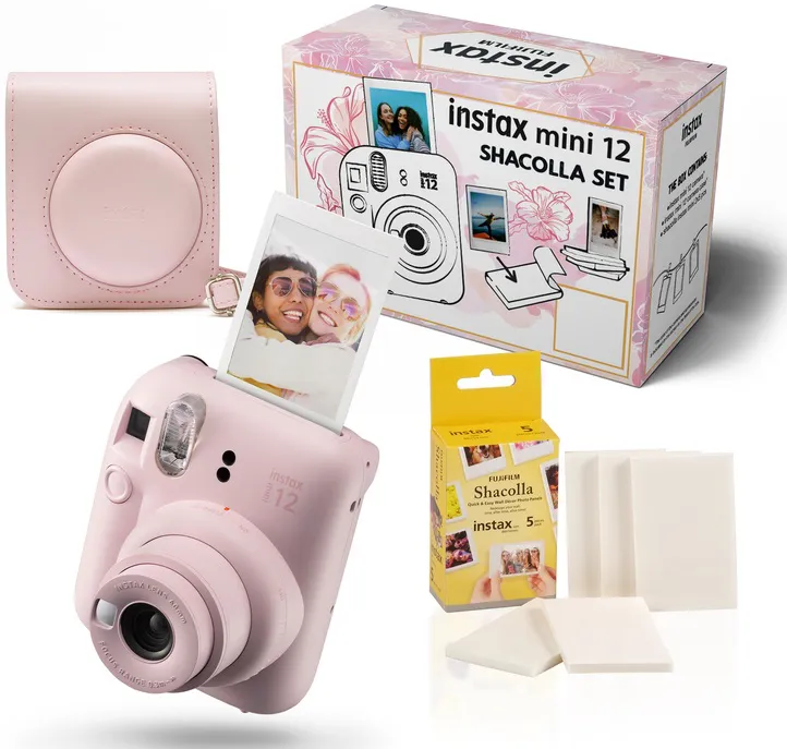 INSTAX MINI 12 SHAC SET PINK + etui + pianki Shacolla