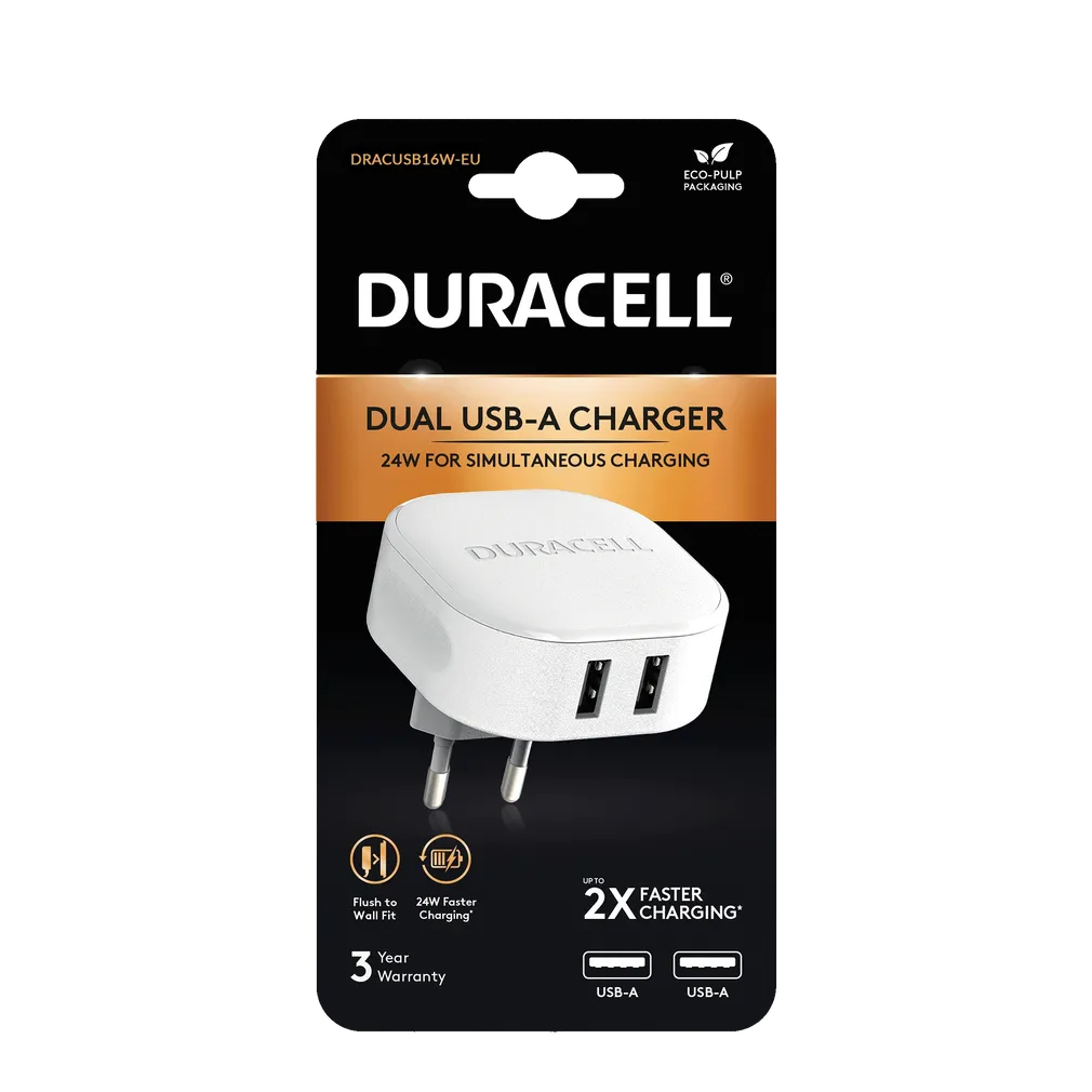 Ładowarka Duracell Biała 2x USB-A 24W