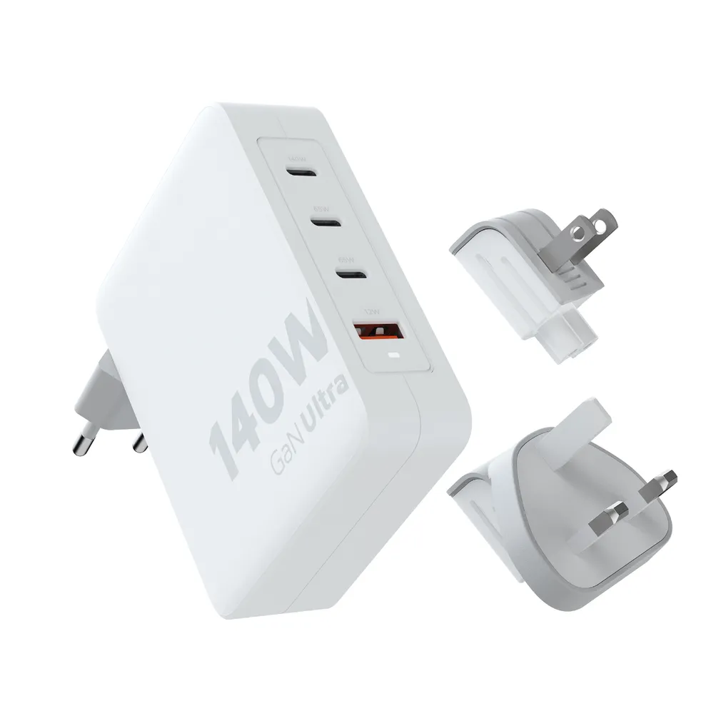 XTORM Ładowarka turystyczna 140W GaN +kabel USB-C PD biała