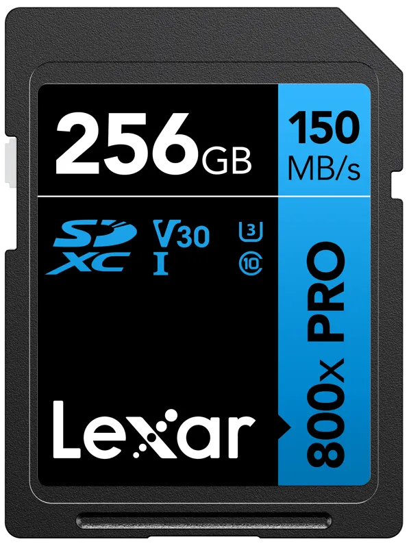 Lexar SDXC 800x Pro UHS-I cards, C10 (V30) U3, R150/W45, 256GB