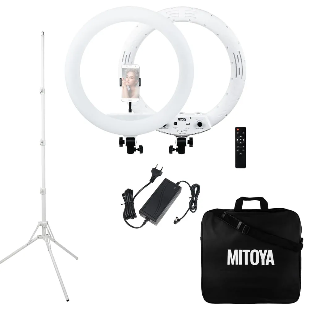 *ZESTAW* Lampa LED Ring MITOYA MTY-18C WHITE 45cm + statyw IBIS