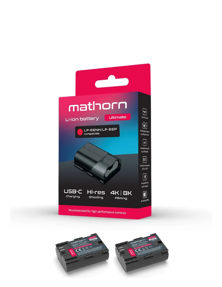 2X Bateria Mathorn MB-204 Ultimate 2600mAh 8A USB-C zamiennik LP-E6NH/E6P + Ładowarka dwukanałowa Mathorn MBC-D200 za 1zł