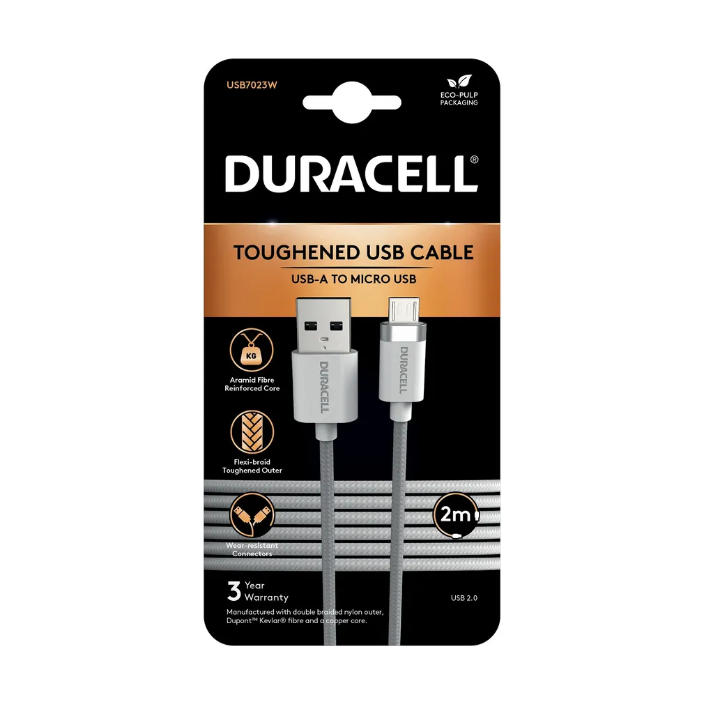 Kabel Duracell 2M Biały Nylonowy USB-A / Micro-USB