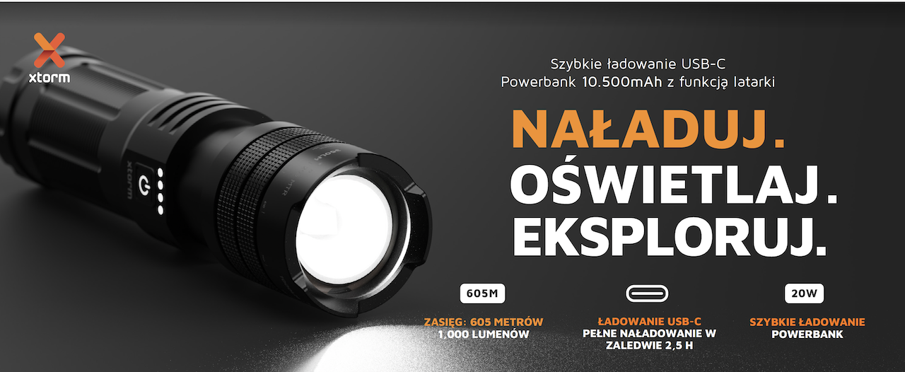 XTORM Powerbank Flashlight 10.500 mAh 20W czarny – latarka i powerbank