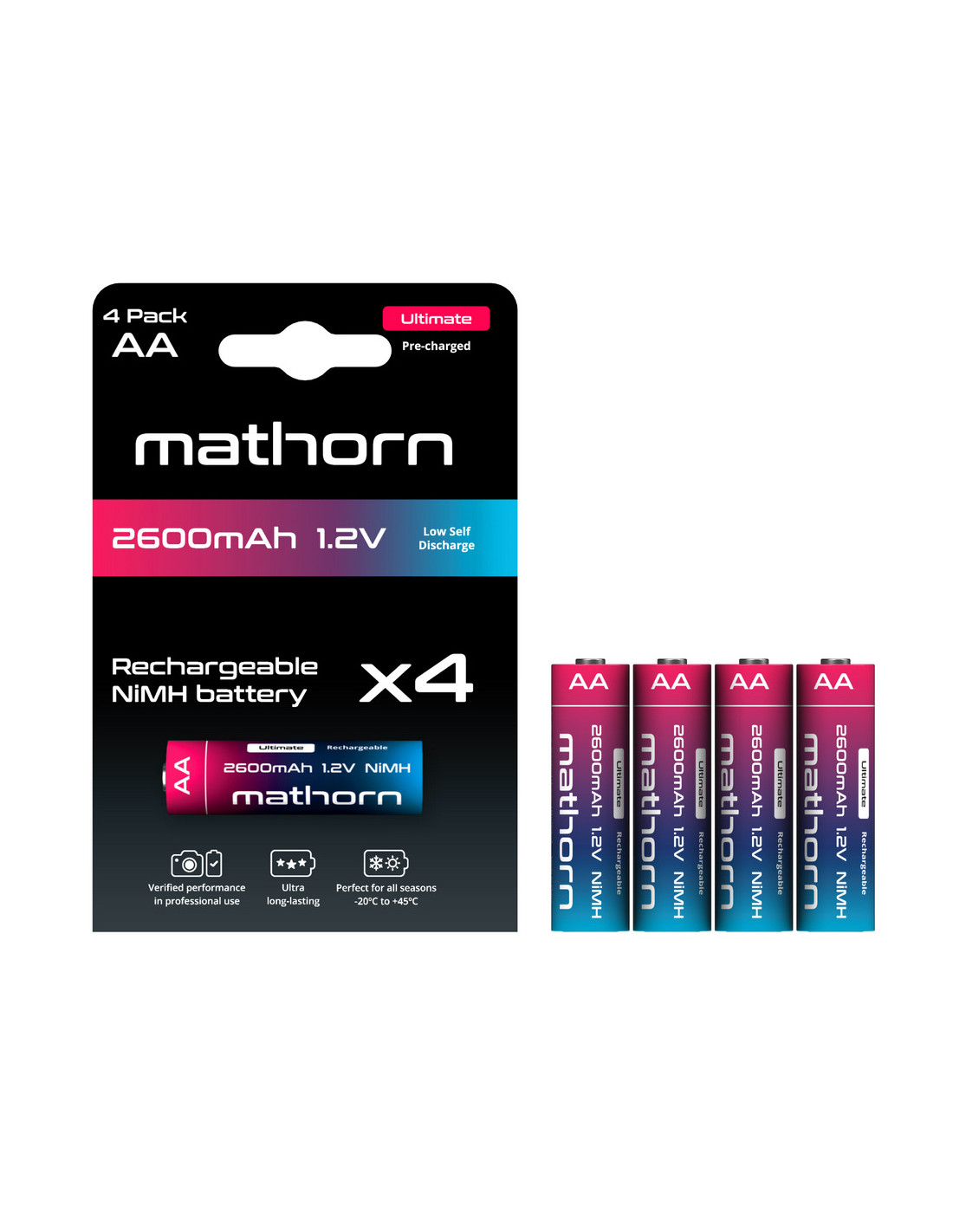 Opakowanie Zestaw akumulatorów Mathorn Ultimate AA NiMH 2600 mAh HR6 1.2V (4 szt.)